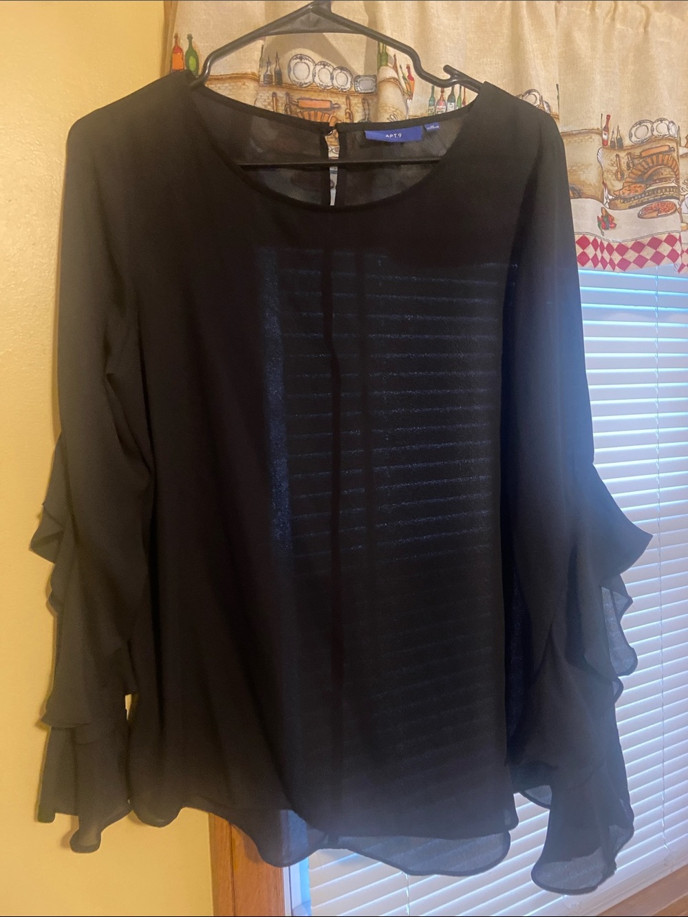 Apt. 9 Black Sheer Ruffle-Sleeve Blouse